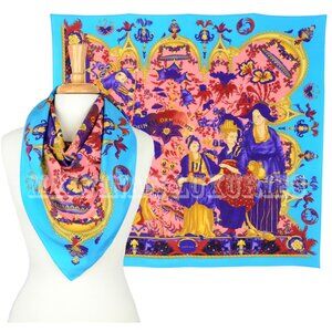 VERSACE SCARF SQUARE SILK FOULARD CHINESE ORNAMENTS MULTI-COLORED PRINT 35x35